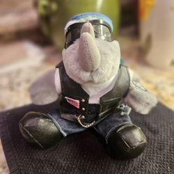 Rhinocort Stuffed Plush Biker Rhino Toy Drug Advertising Faux Leather Vest 8"