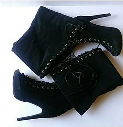 Glaze. Velvet Thigh High Stiletto Boots