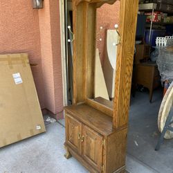Mirrored Oak Coat Rack With Storage