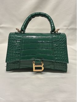 Balenciaga Green Crocodile Embossed Hourglass Extra Small Top Handle Bag Nwot