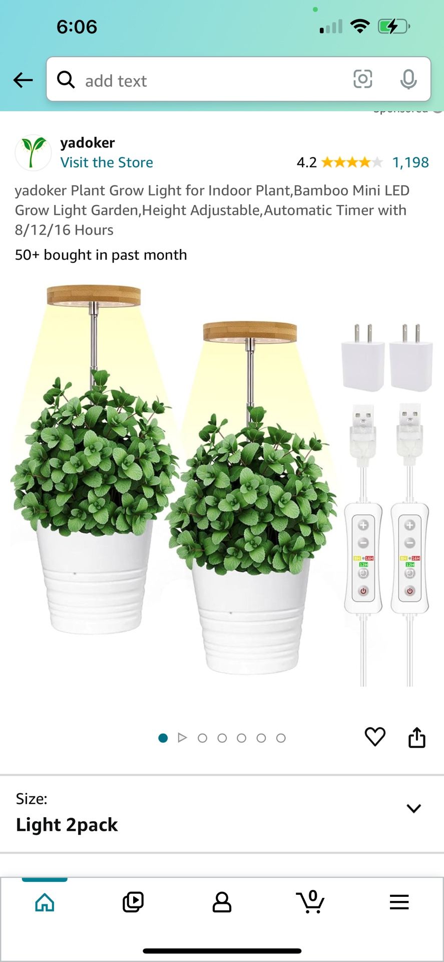 yadoker Plant Grow Light for Indoor Plant, Bamboo Mini LED Grow Light Garden,Height Adjustable, Automatic Timer with 8/12/16 Hours