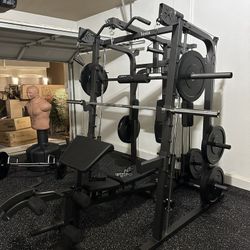 Vesta Fitness Smith Machine 2001 w/Bench Attachment | 230lb Bumpers Weights | 7ft Olympic Bar | Fitness | Gym Equipment | FREE DELIVERY🚚 