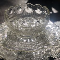 Antique Large Tiffin Bullseye Punch bowl And Liner Platter