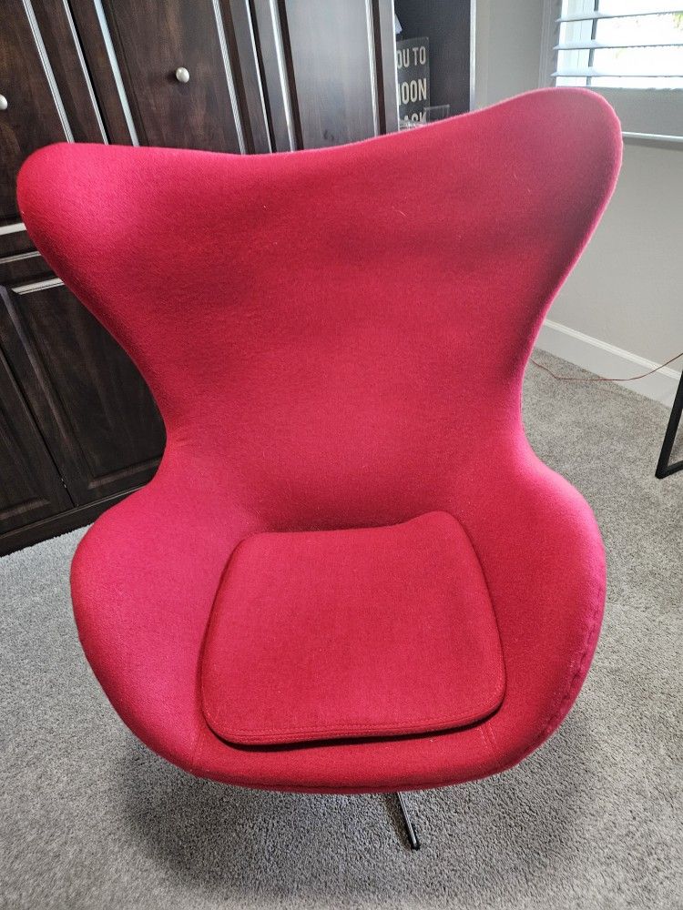 Aren Jacobsen Egg Style Red Fabric Swivel and Recling Chair