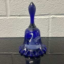 Westmoreland COBALT BLUE Almost 7" Tall BELL Goose * L PLUES Signed