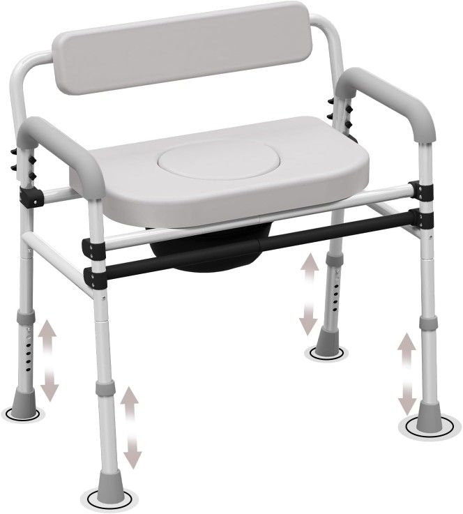 2 in 1 Bedside Commode and Shower Chair Padded Low Back 350lbs Adjustable