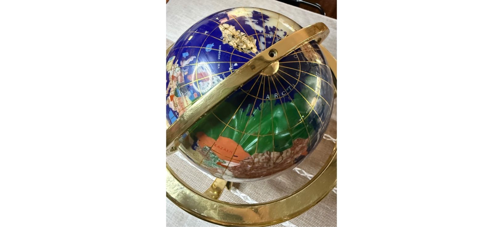 Vintage Globe Precious Inlaid Stone Solid Brass