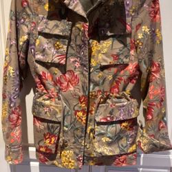 H&M jacket tan with bright flowers size 2
