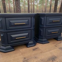 Large Lexington Nightstands Solid Wood 30x18x26 Navy Satin New
