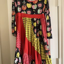 12 Jelly the Pug girl dress long-sleeve tween apples teacher fashion colorful red