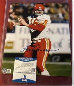 BAS COA LEN DAWSON SIGNED 8x10 Chiefs HOF Football Photo BECKETT
