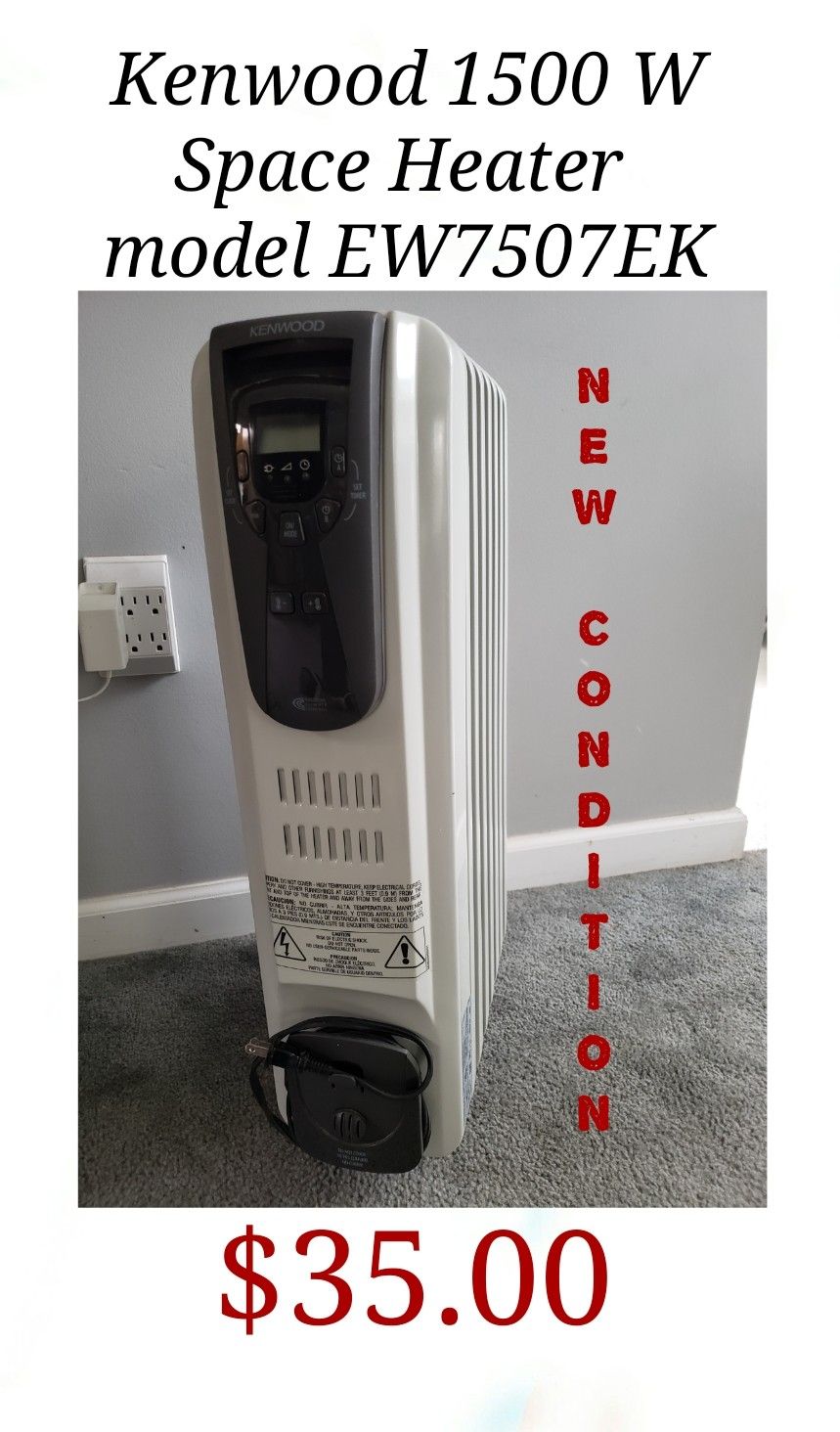 New Condition Kenwood portable space heater model EW7507EK