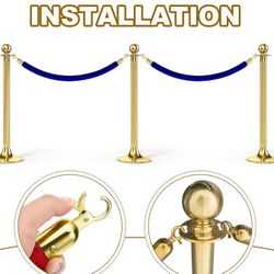 Pack Of Two 3’ Foot VIP Velvet Red Carpet - Barrier - Crowd Control Rope Divider Sections  Royal Blue NEW