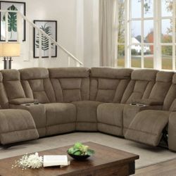 Brand New Mocha Super Plush Chenille Reclining Sectional Sofa