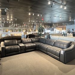 Dark Grey Leather 6PC Power Sectional Reclining