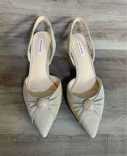 Alex Marie Women's Gold Shimmer Pointed Toe Slingback Heels Size 6M