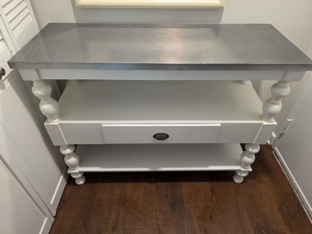 White Console Entryway Table With Silver Top