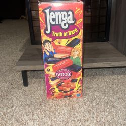 2000 Jenga Truth or Dare Game by Hasbro Milton Bradley Pre-owned. Do not have stacking tray. Box is damaged 