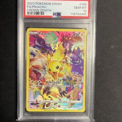 Pokémon Cards PSA 10 Pikachu Full Art Crown Zenith Swsh 2023 Ultra Rare 160/159 