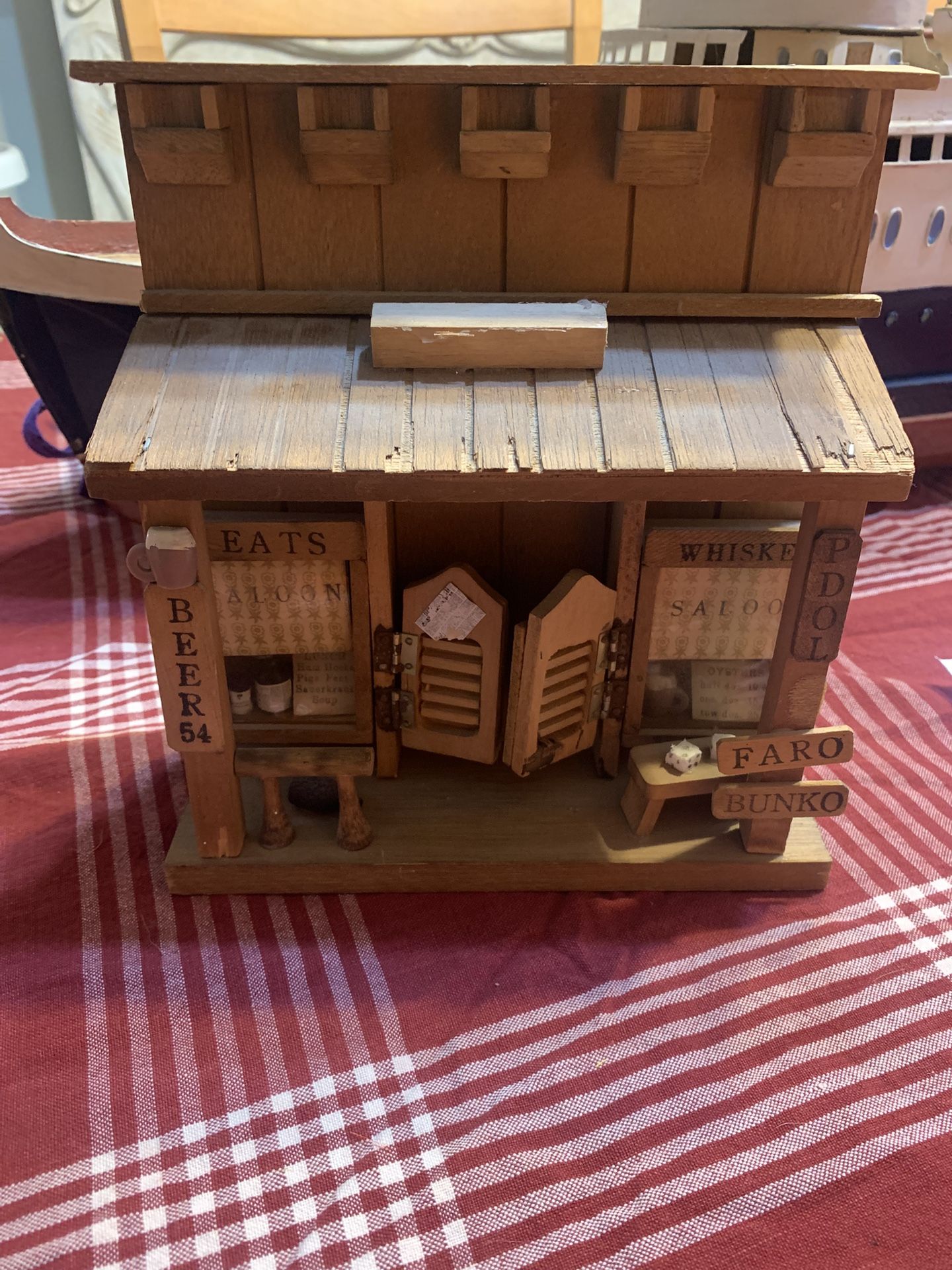 Vintage Enesco Sam’s Saloon Wood Diorama Wall Hanging Western Decor