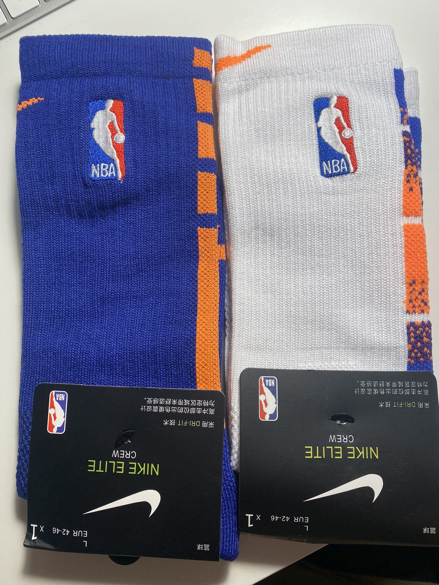 2 Pairs Nike NBA Basketball Elite Dri-Fit Crew Socks Blue Orange Adult Size Large