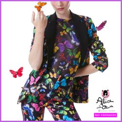 Alice + Olivia Macey Butterfly Combination Notch Collar Fitted Blazer Jacket