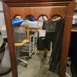 Vintage Wooden Mirror With Brass Tooper 44"x28"
