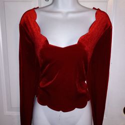Red Velvet Long Sleeve Crop Top Size 14(XL)