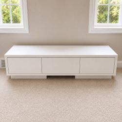 White Low-Profile TV Stand with Three Doors