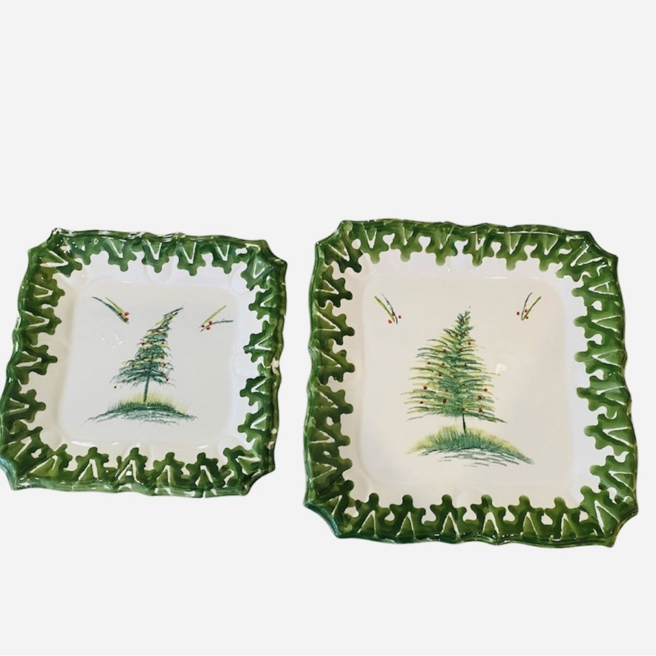 New Set 2 Christmas Plates Platters Cookies Holiday Hostess Gift White Green