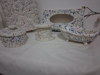 5 PC Bathroom Vinage Blue Cermic Set
