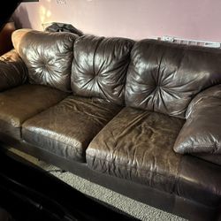Brown Leather Couch, And Chair Set