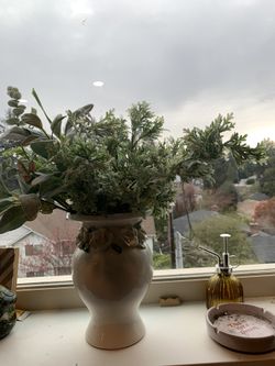 Rose Vase With Faux Green Florals 