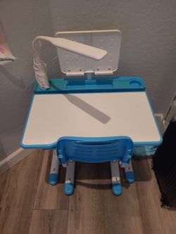 Kids Desk and Chair Set, Ergonomic Height Adjustable Children School Study Desk