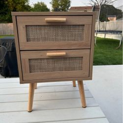 Spurlin Rattan Nightstand With 2 Storage Drawers