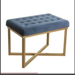 Homepop Home Decor | Upholstered Tufted Velvet Ottoman Bench | Ottoman Bench For Living Room & Bedroom, Blue, 24 X 16 X 17-1/2 Inches High