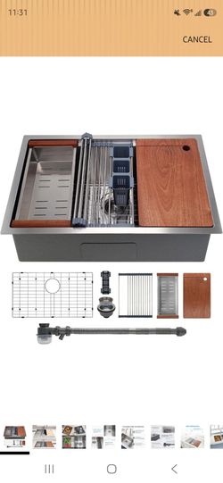 SANYCASA 32" x 19" Multifunctional Undermount Workstation Kitchen Sink S304 Stainless Steel Handmade Modern Single Bowl Kitchen Sink with Accessories