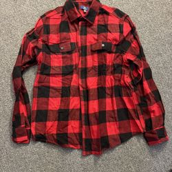 George Flannel Shirt Mens Large Red Black Plaid Long Sleeve Cotton Casual TopXL