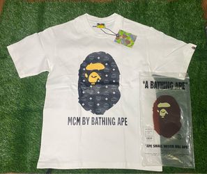 A Bathing Ape BAPE x MCM Men's White Graphic Logo Tee Size S Crew Neck