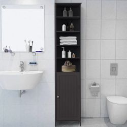  Bathroom Shelf Tall Floor Storage Linen Cabinet 