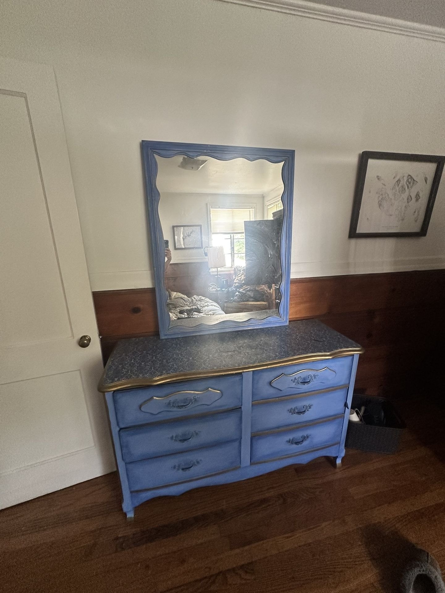 Blue Ornate Patterned Dresser