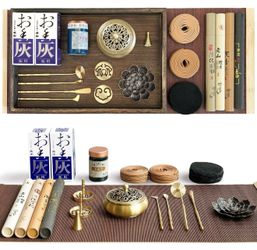 Kit of 29 pieces of powder brass incense burner, incense making kit, powder with rod holder (rod/cone/spiral incense) Ash collecting tray as
