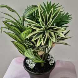 28" Faux Mixed Potted Plant w Obsidean Stone in 11" Planter @ Lasting Creations 