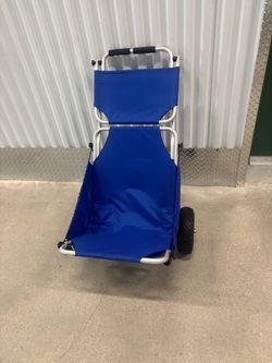 2-in-1 folding beach chair cart designed to transport outdoor gear and double as a seat… sells for $190  Asking $75