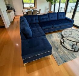 Blue Sofa couch with cup holders sectional