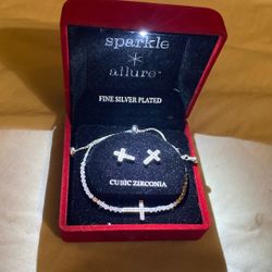 Cross Earring And Bracelet Set