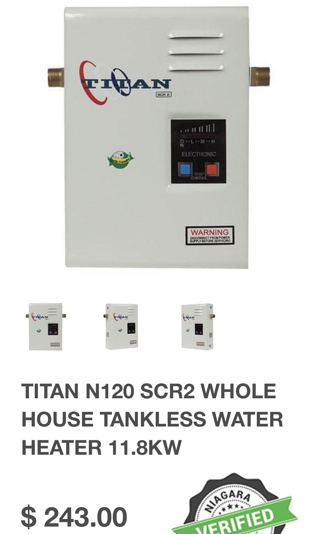 TITAN N120 SCR2 WHOLE HOUSE TANKLESS WATER HEATER 11.8KW ORIGINAL $243.00