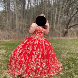 Red and gold Quince Dress