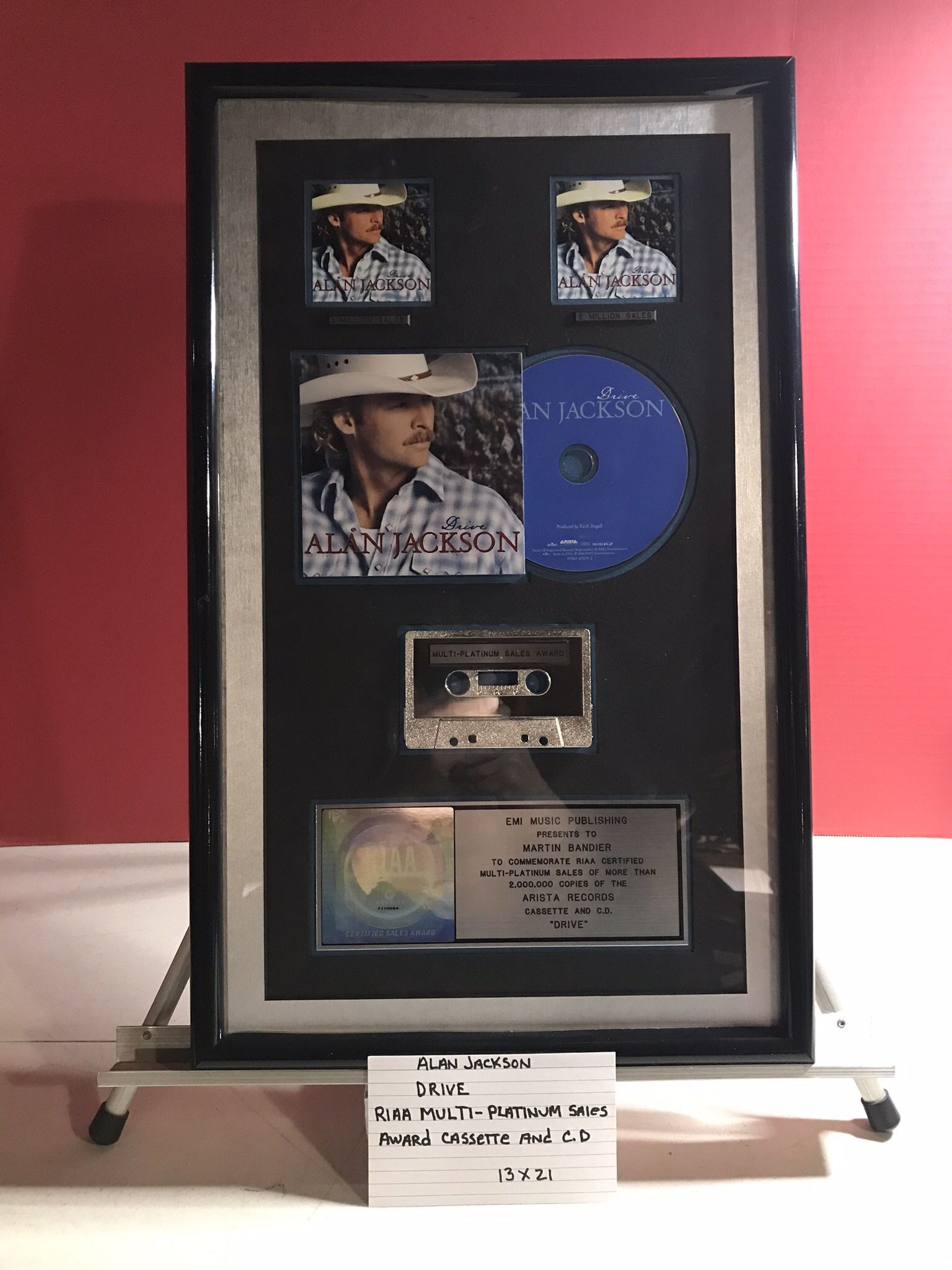 Alan Jackson Driven RLAA Multi Platinum Sales Award Cassette And Cd 13 X 21