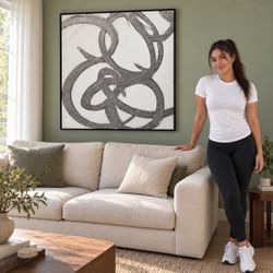 Silver Abstract Wall Art with Black Frame – 40” x 40”